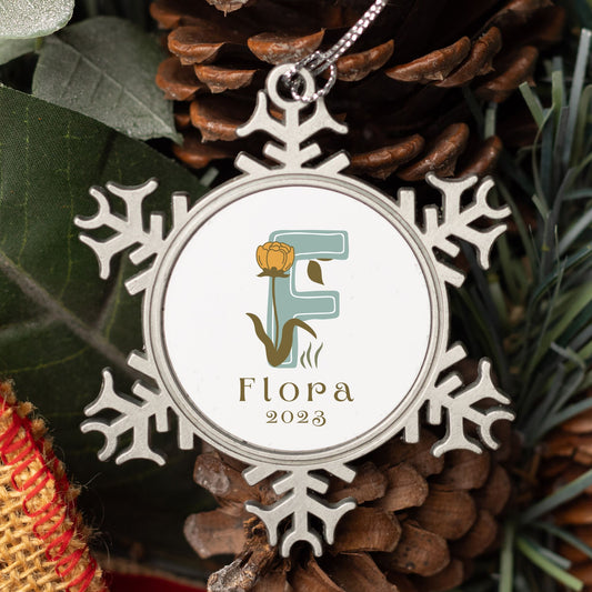 Personalised Pewter Snowflake Ornament | Wild Flower Letter