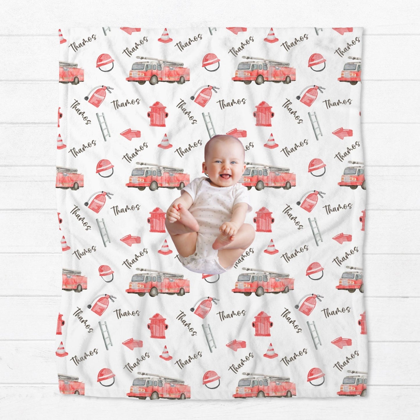 Personalised Fire Truck Baby Blanket