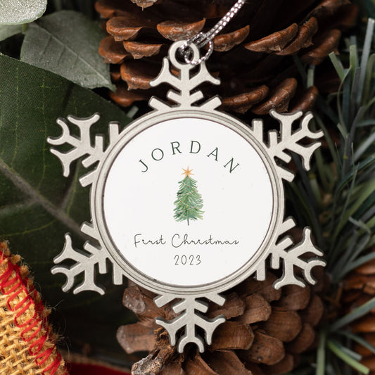 Personalised Pewter Snowflake Ornament | Christmas Tree