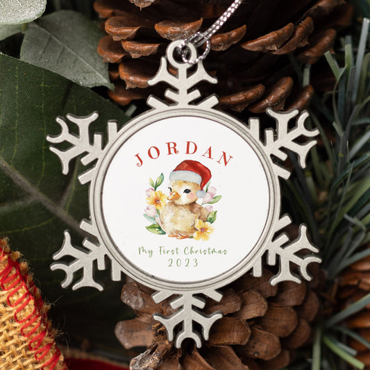Personalized Pewter Snowflake Ornament | Baby Duck