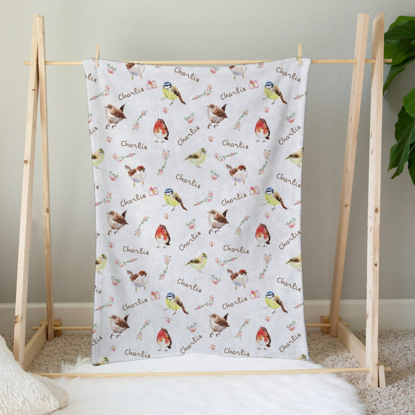 Personalised Colourful Birds Baby Blanket