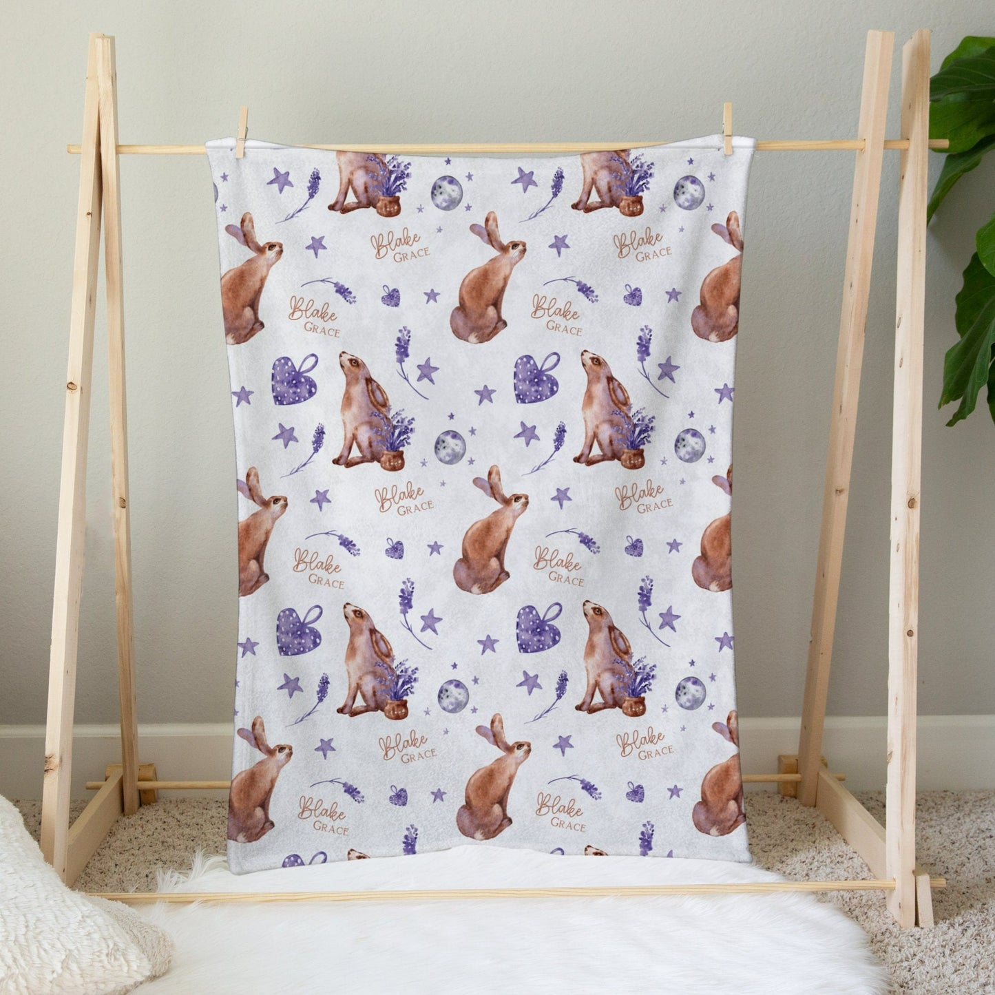 Personalised Bunny Rabbit Lavender Baby Blanket