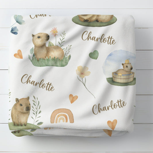 Personalised Watercolor Capybara Baby Blanket