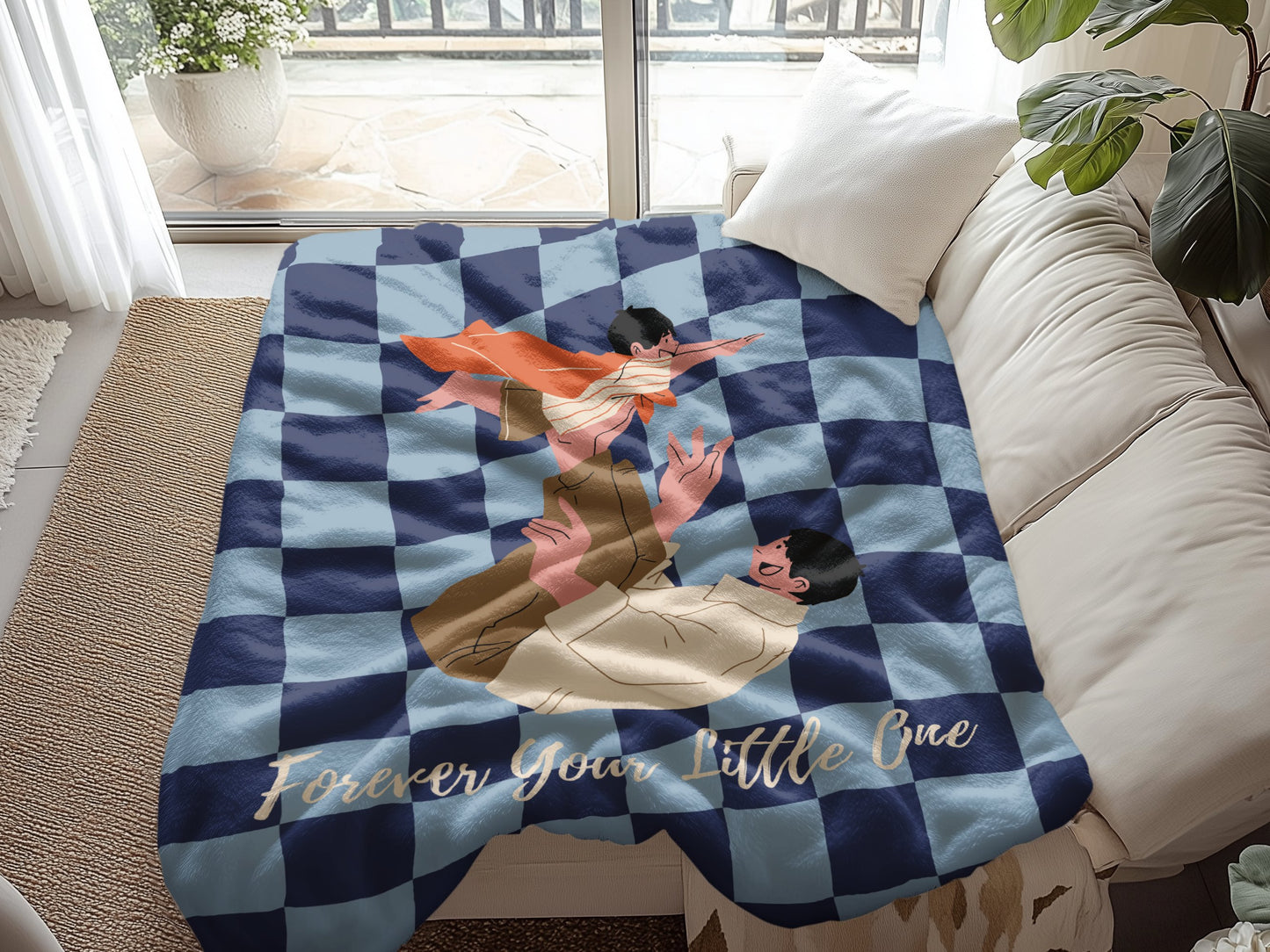 Personalized Dad Blanket Blue Checker