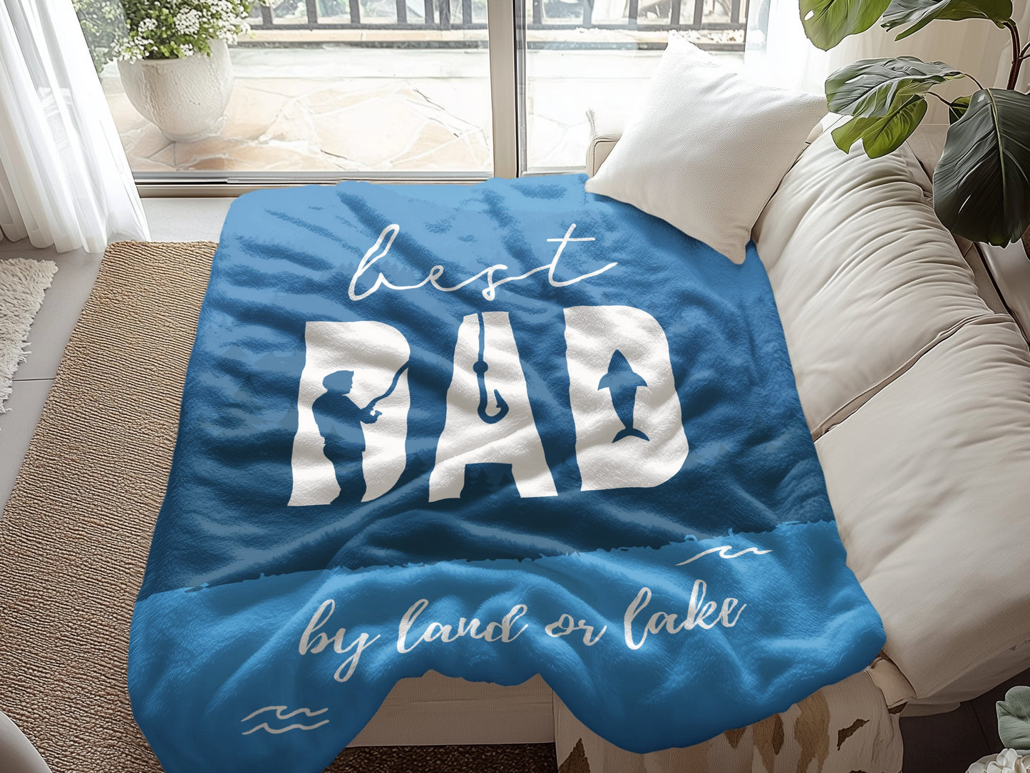 Personalized Dad Blanket Blue Fishing