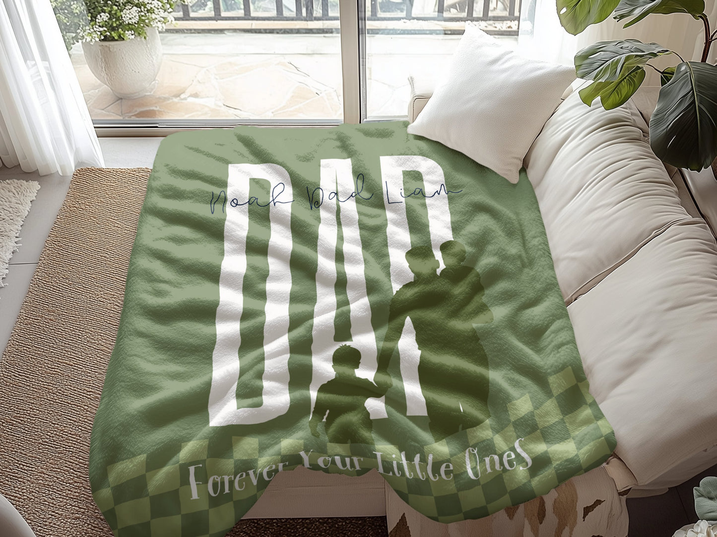 Personalized Dad Blanket Green Checker