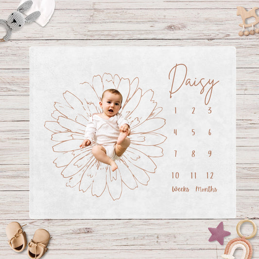 Personalised Minimalist Flower Daisy Baby Milestone Blanket