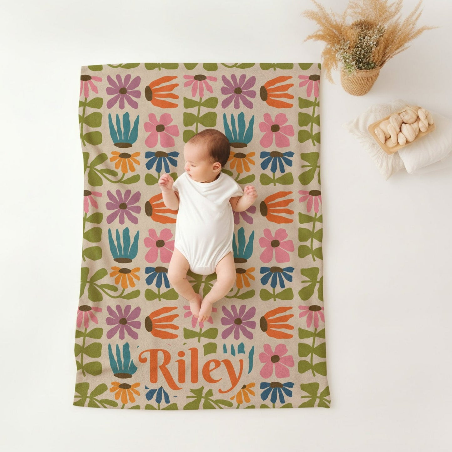 Personalised Groovy Floral Checkered Blanket