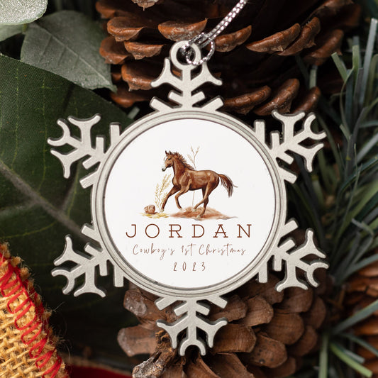 Personalized Pewter Snowflake Ornament | Horse