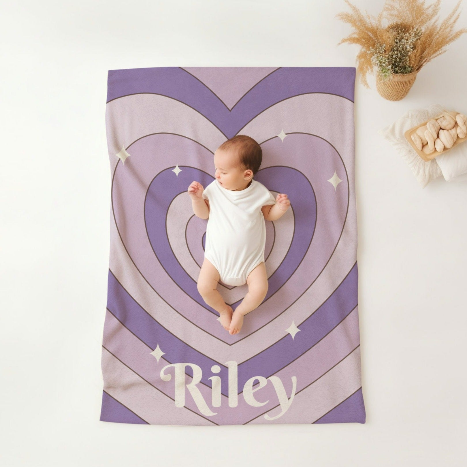 Personalised Purple Heart Baby Blanket Snug as a Bug
