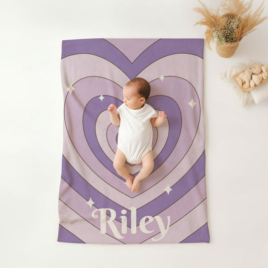 Personalised Purple Heart Baby Blanket
