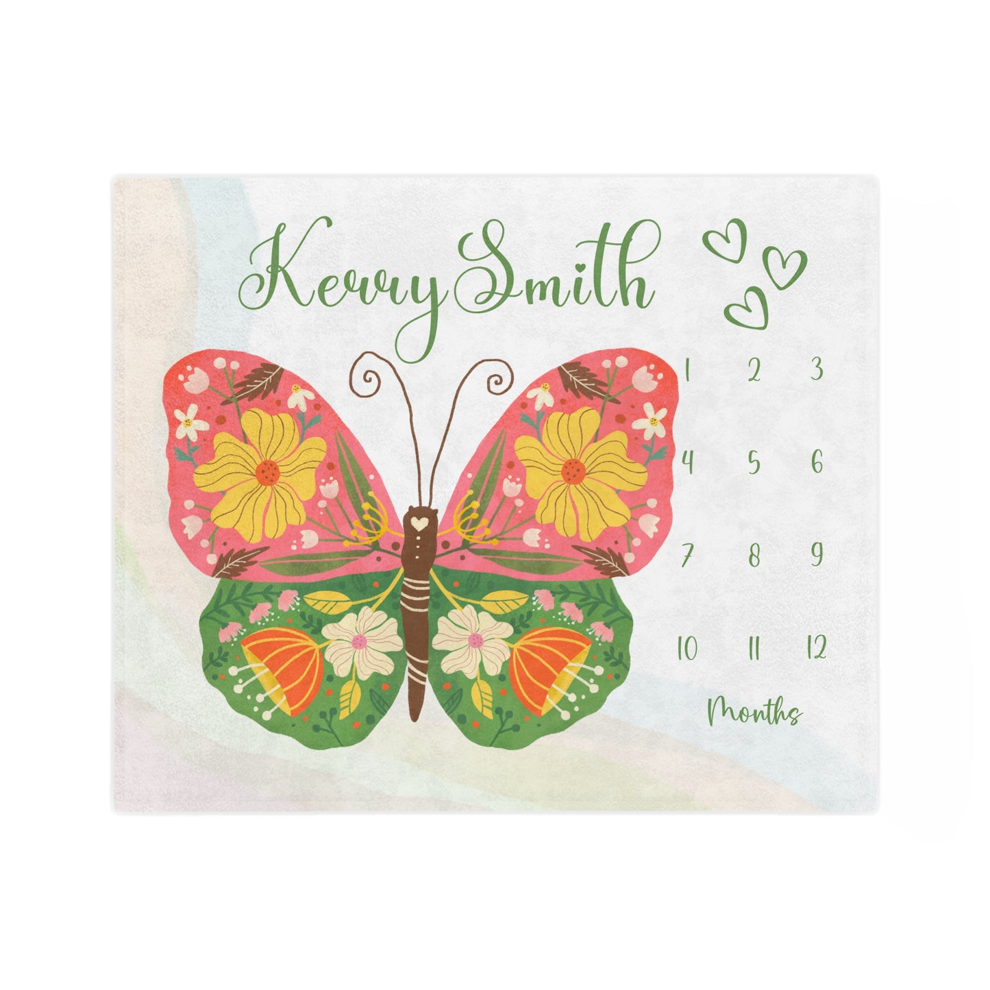 Personalised Retro Butterfly Floral Baby Girl Milestone Blanket