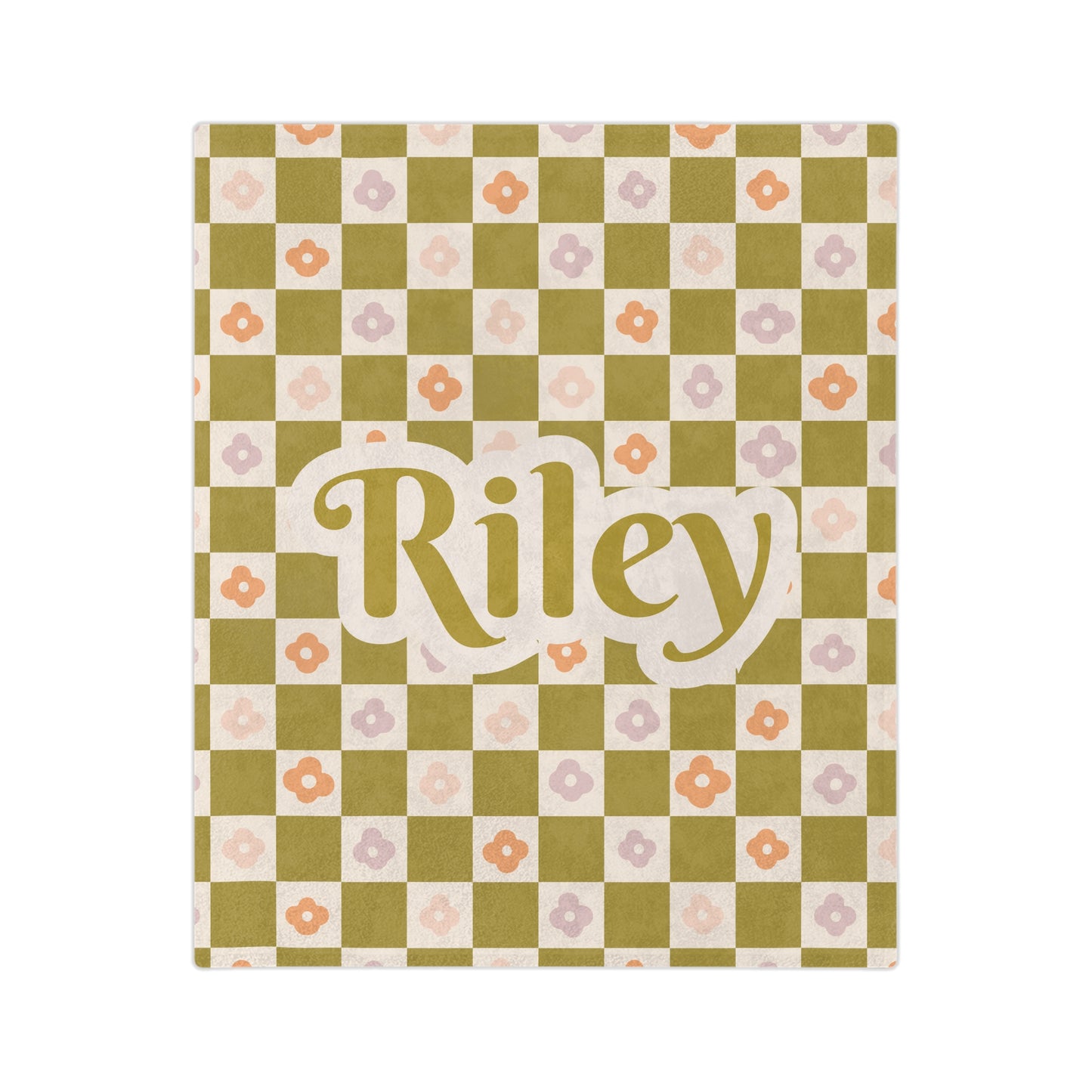 Personalised Green Checkered Daisy Blanket