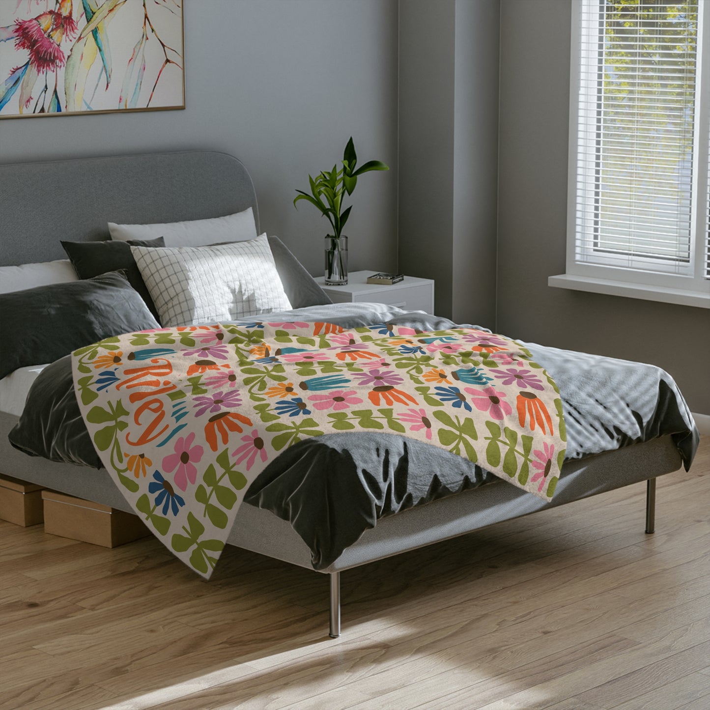 Personalised Groovy Floral Checkered Blanket