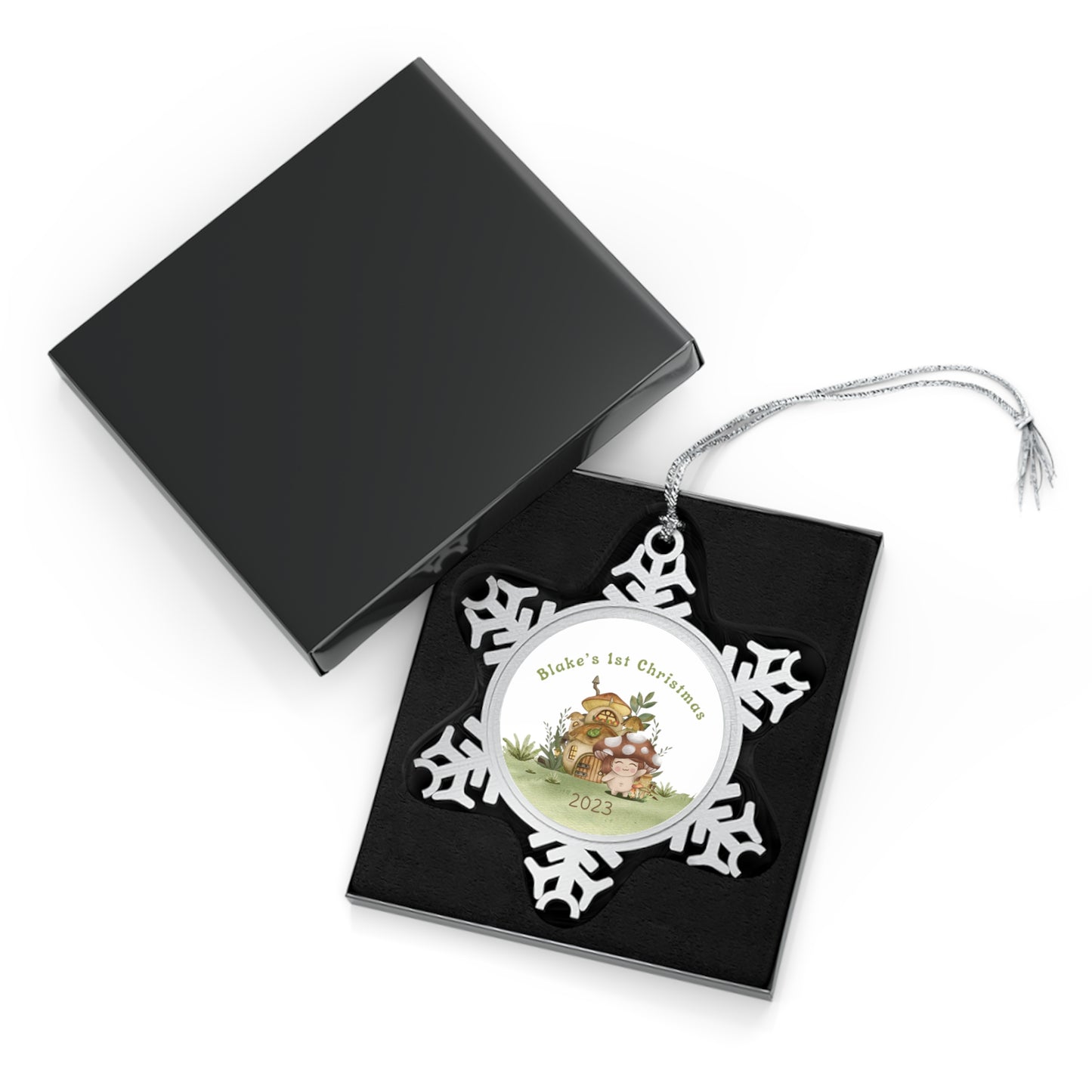 Personalised Pewter Snowflake Ornament | Mushroom Baby