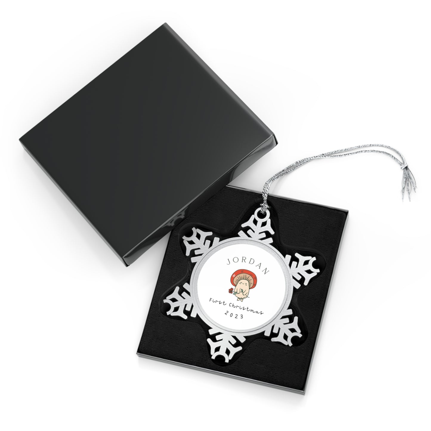 Personalised Pewter Snowflake Ornament | Cute Mushroom