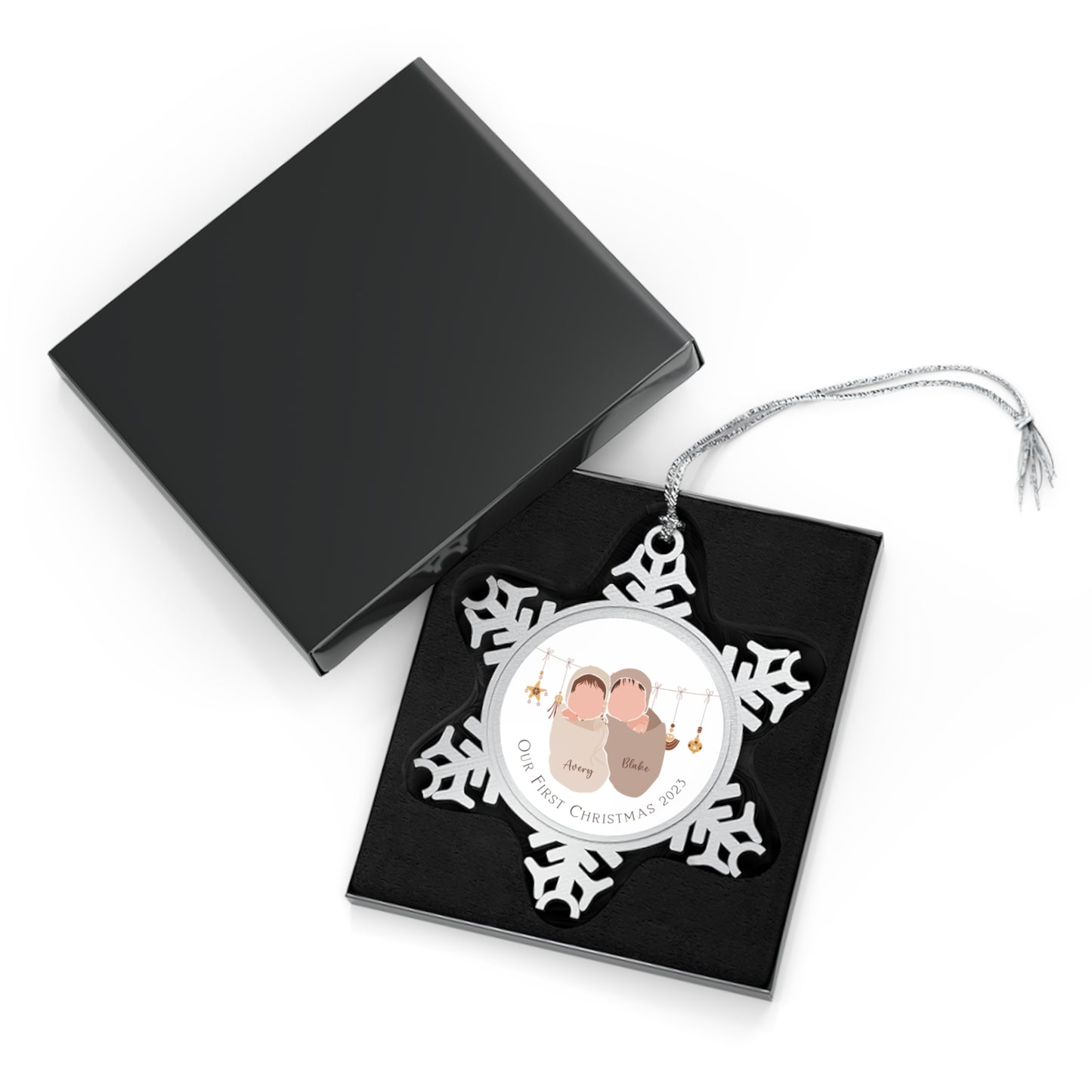 Personalised Pewter Snowflake Ornament | Baby Twins First Christmas