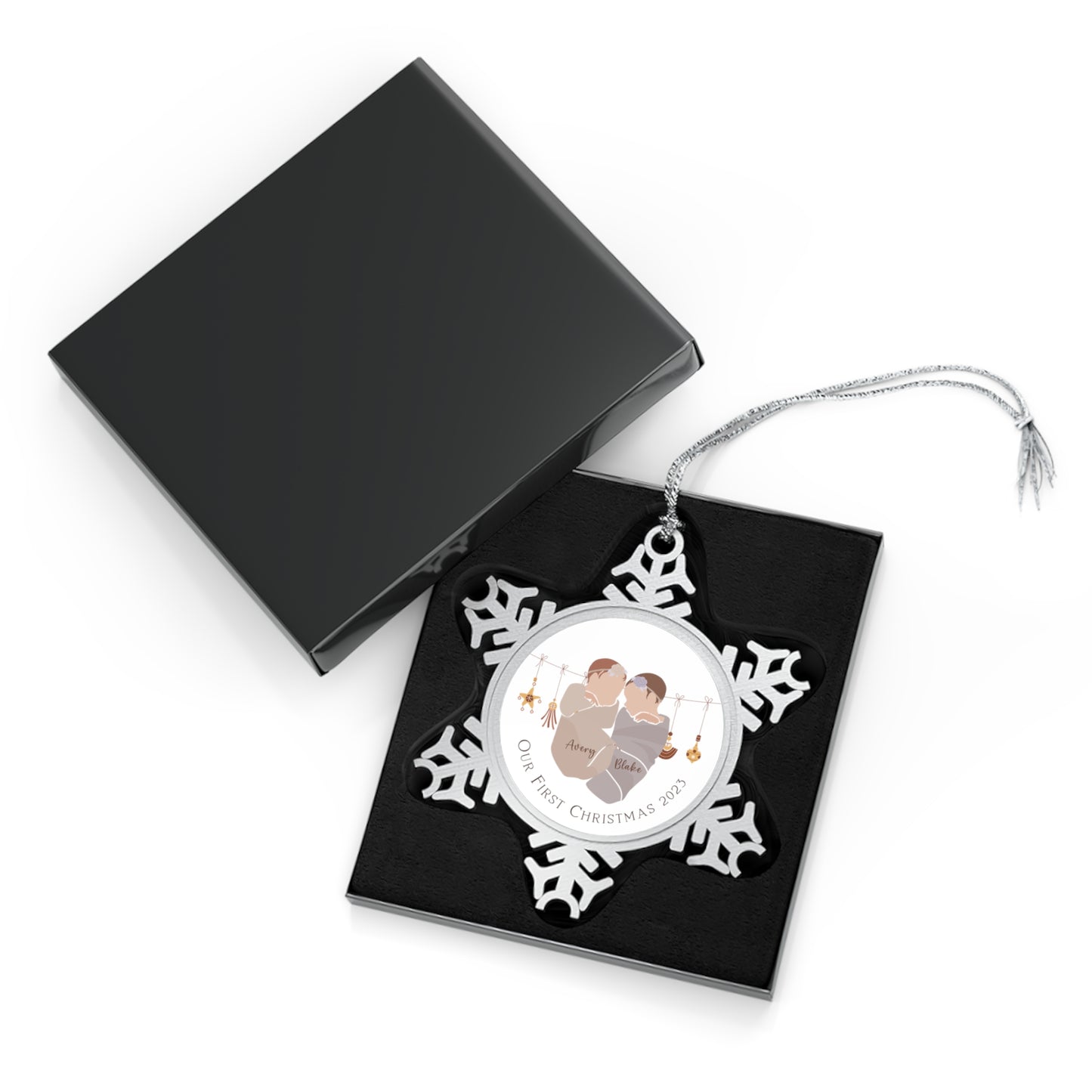 Personalised Pewter Snowflake Ornament | Baby Girl Twins First Christmas