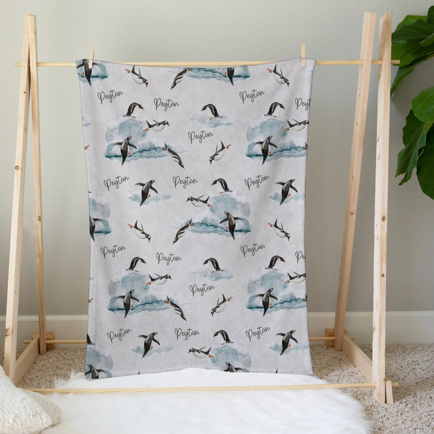 Personalised Penguin Baby Blanket