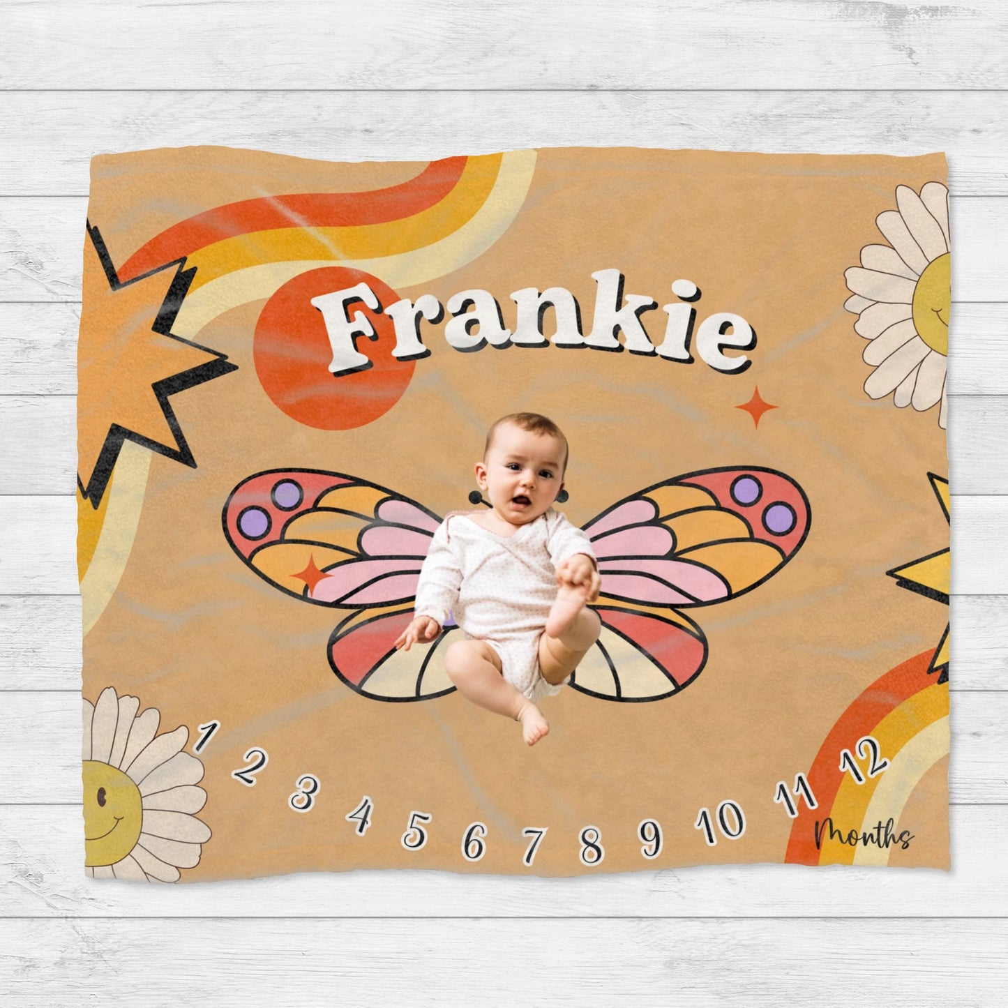 Personalised Groovy Butterfly Daisy Baby Milestone Blanket