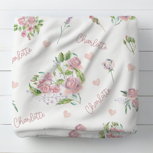 Personalised Rose Heart Blanket with Name