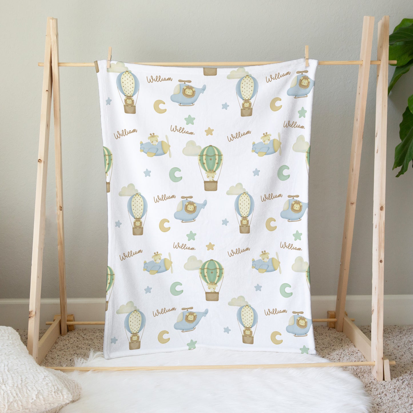 Personalised Safari Airplane Baby Blanket