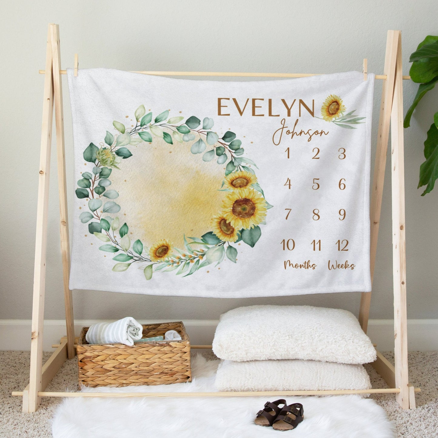Personalised Sunflower Baby Millstone Blanket