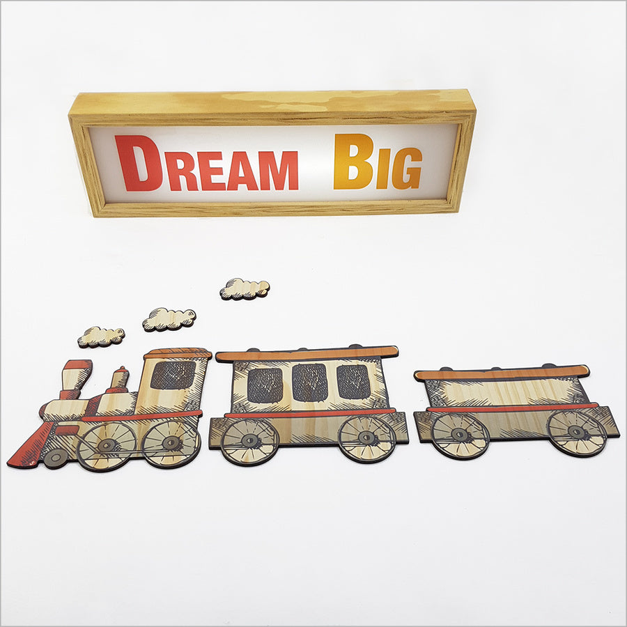 kids wooden wall art - train set