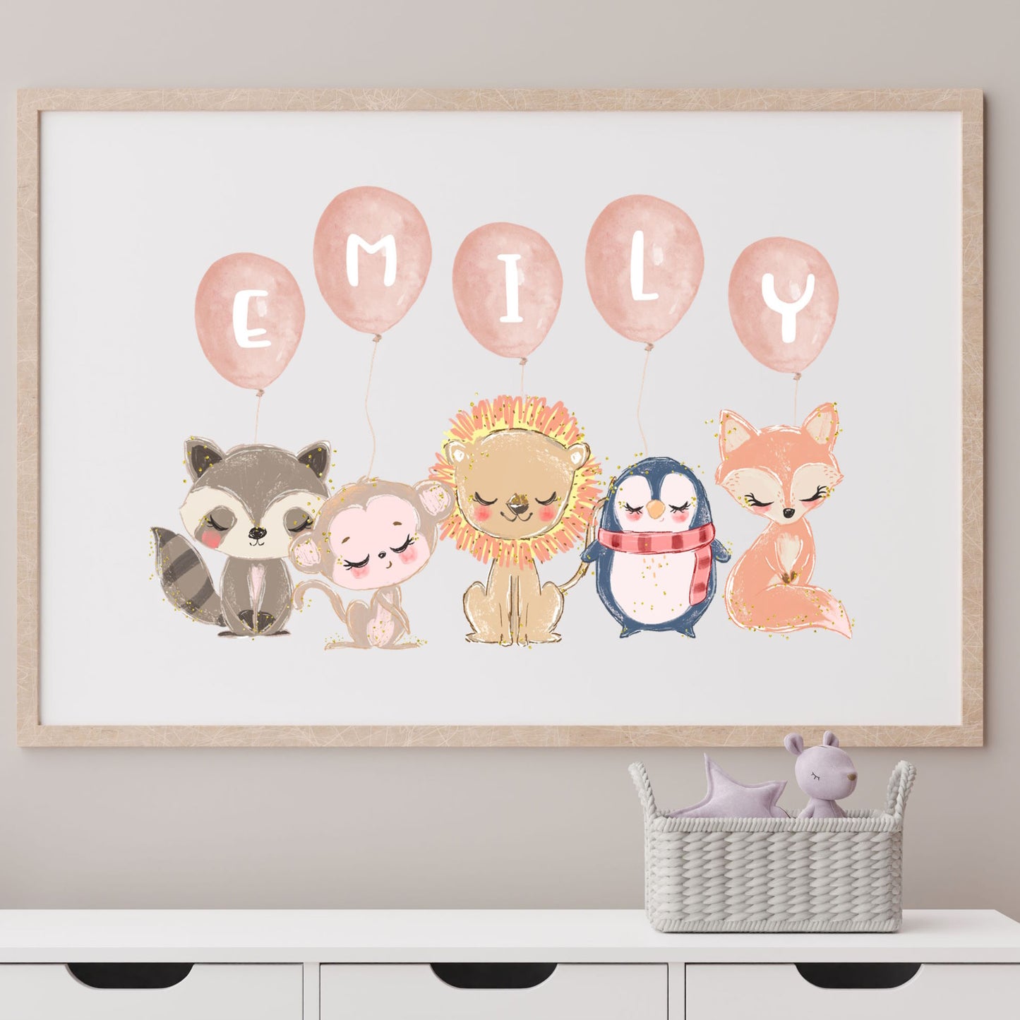 custom name boho baby animal nursery print