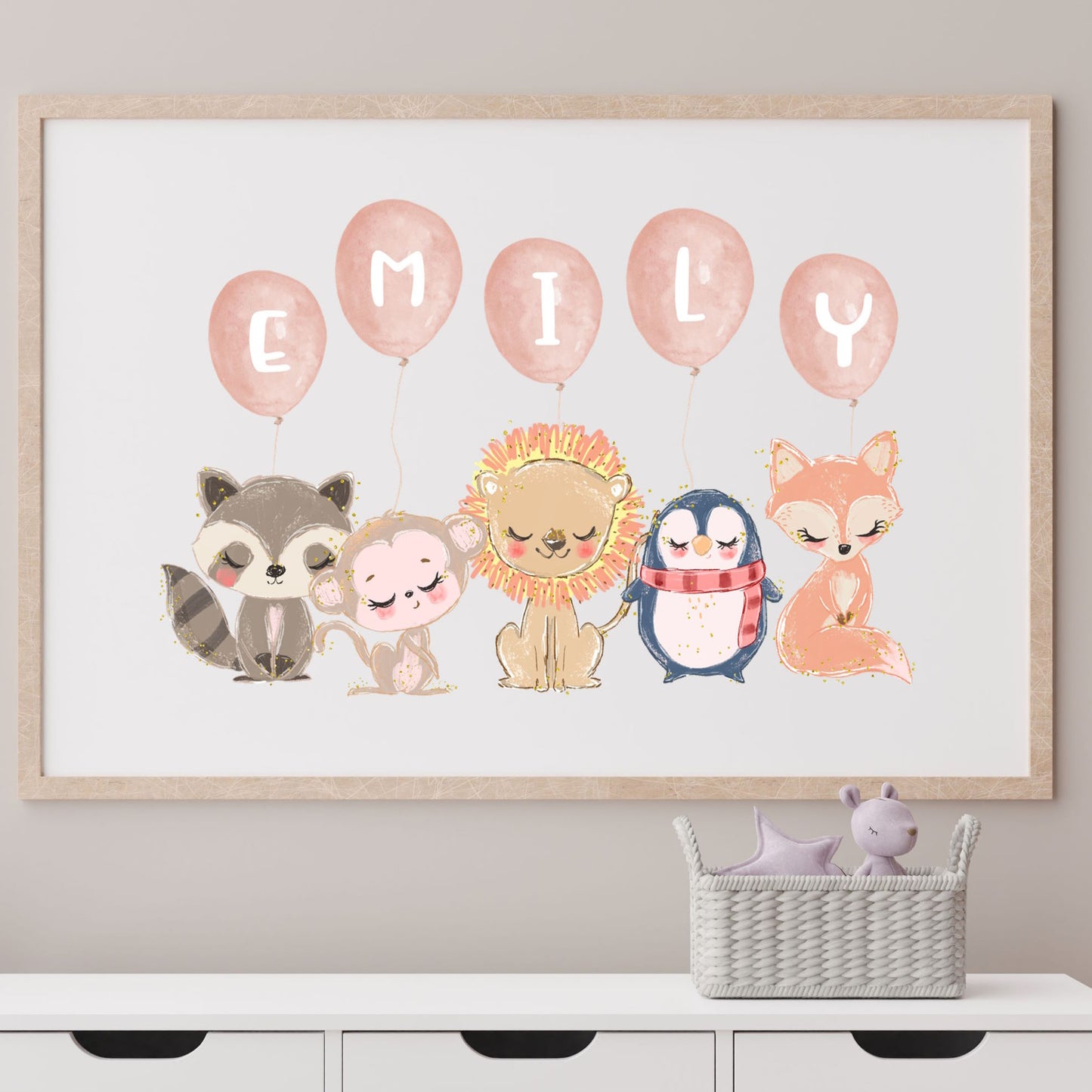 custom name cute baby animal nursery print