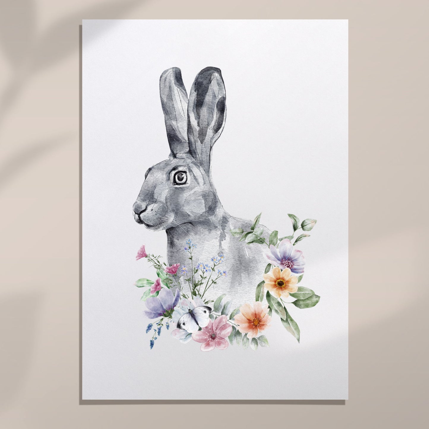 flower bunny wall art print unframed