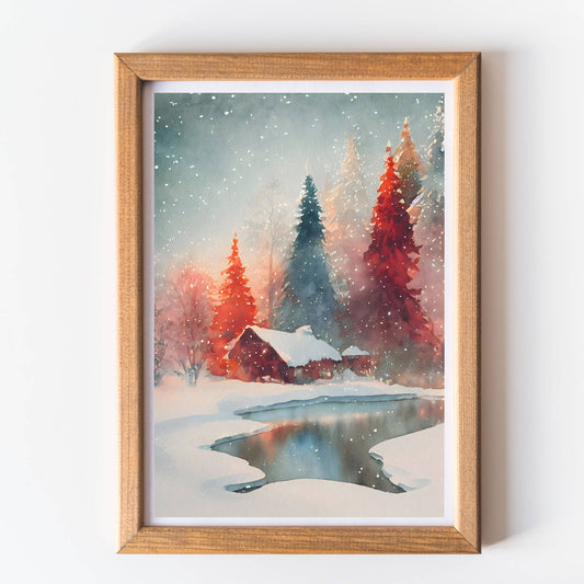 Christmas wall art print snowy forest unframed