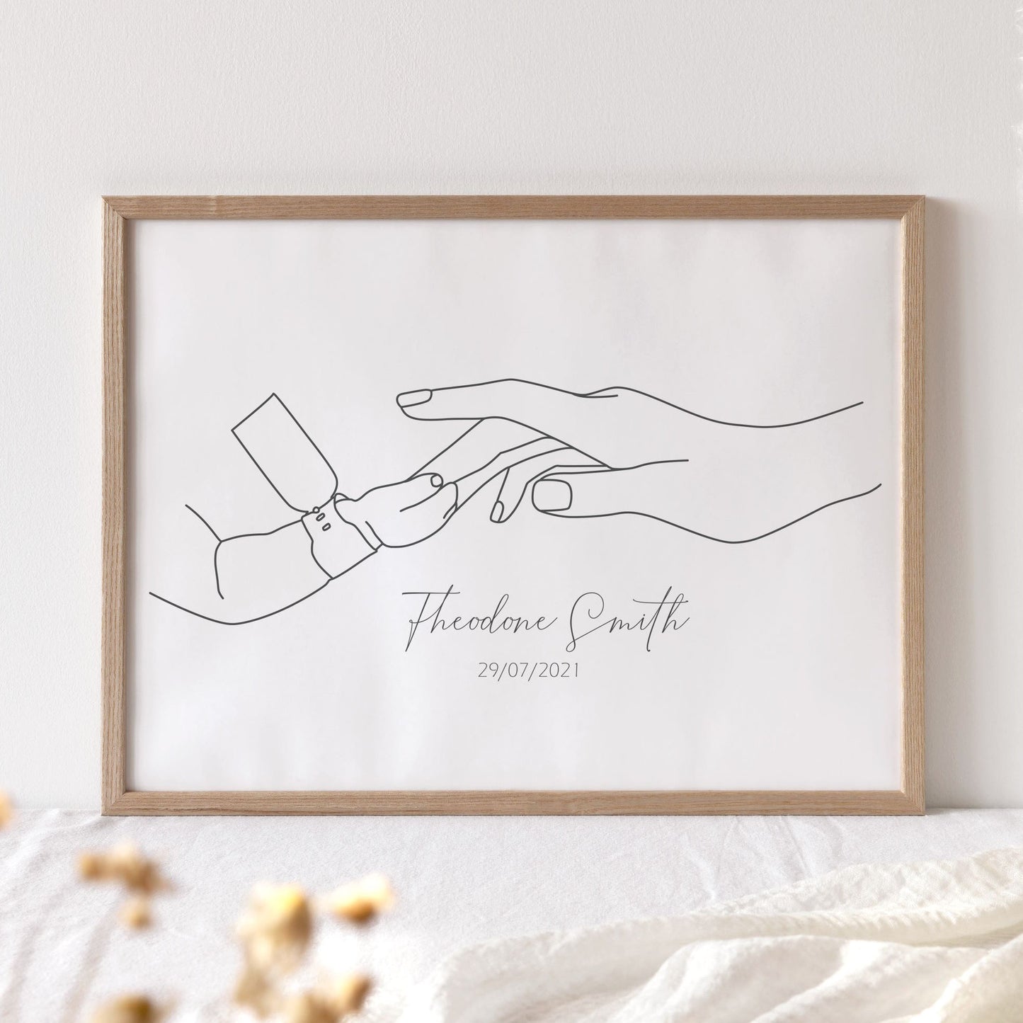custom name baby hands line drawing wall art print