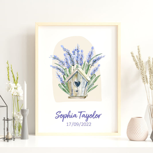 personalised name flower lavender wall art print