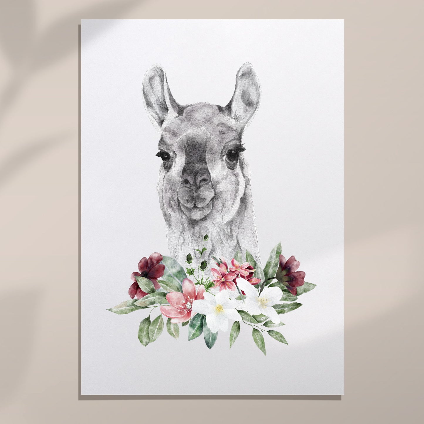 flower llama wall art print unframed