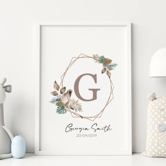 custom name jungle monkey nursery print