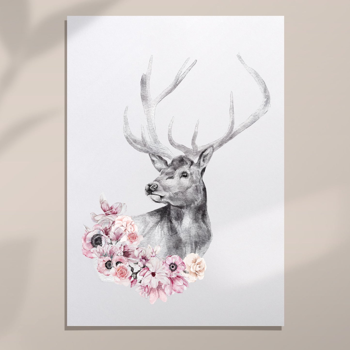 flower stag wall art print unframed