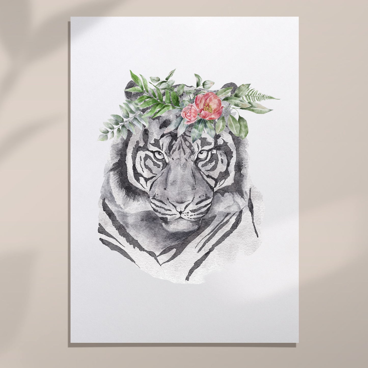 flower tiger wall art print unframed