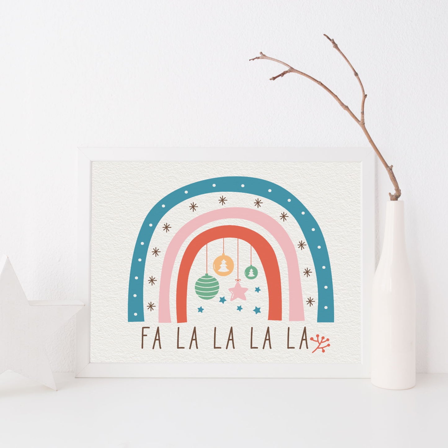 Christmas rainbow baubles wall art print unframed