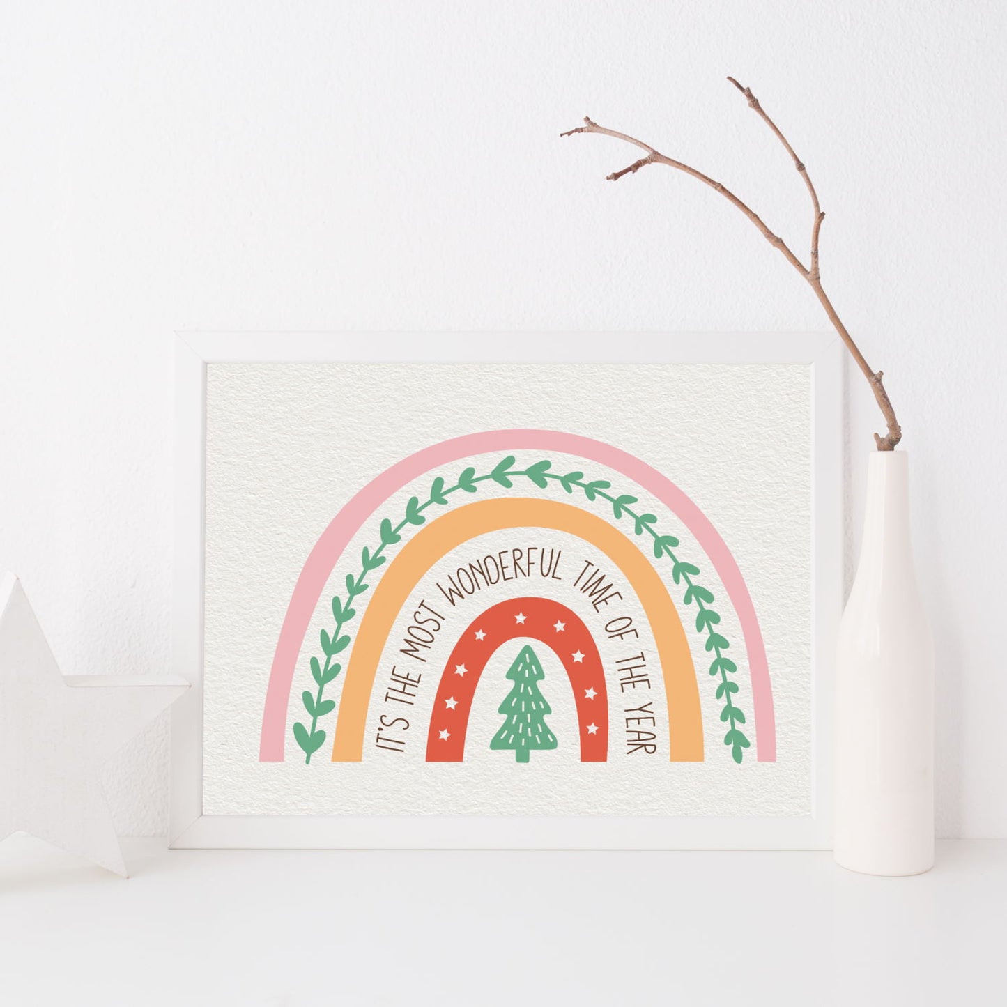 Christmas rainbow wonderful time wall art print unframed