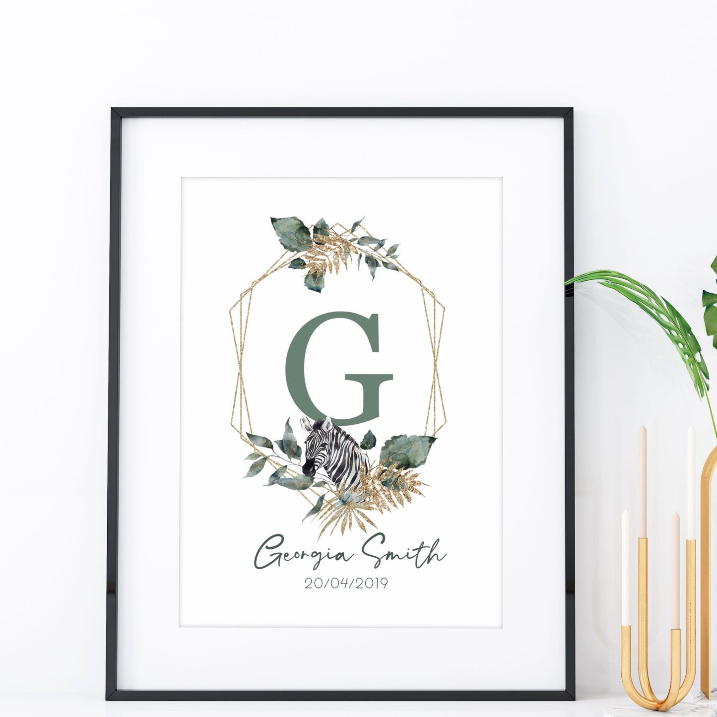 custom name jungle zebra nursery print