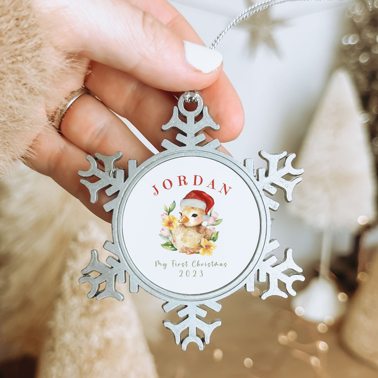 Personalized Pewter Snowflake Ornament | Baby Duck