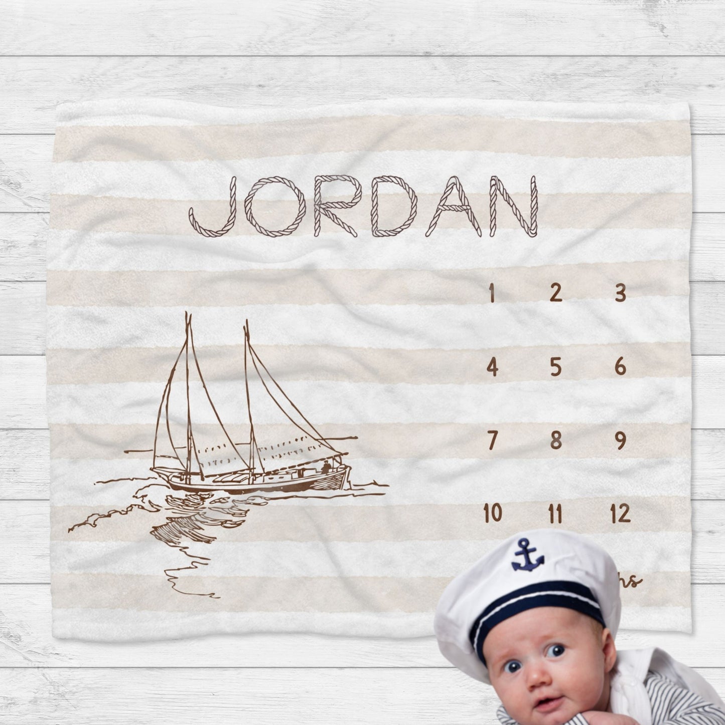 Personalised Sailing Adventure Baby Milestone Blanket