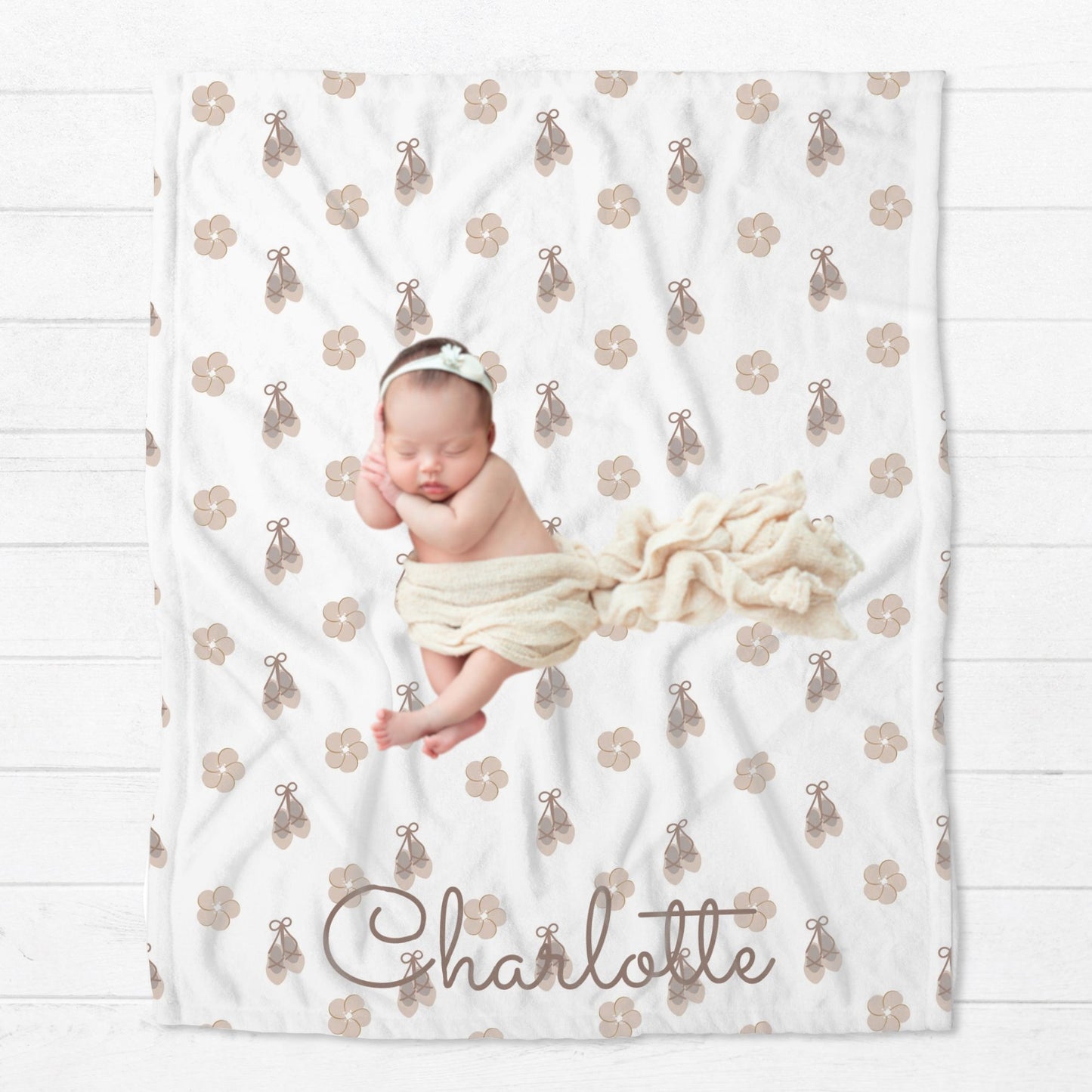 Personalised Ballet Shoes and Flowers Baby Blanket