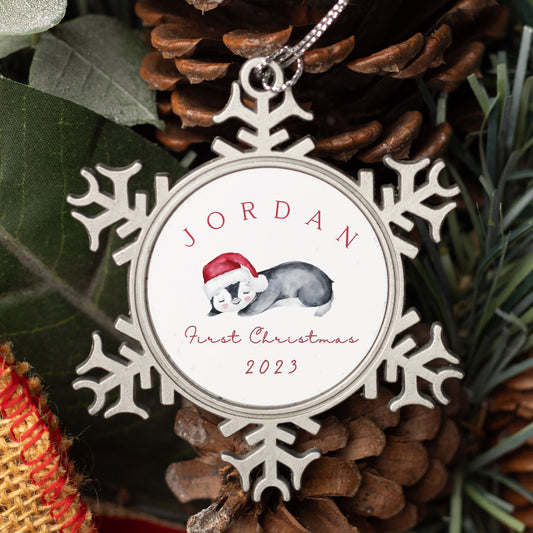 Personalised Pewter Snowflake Ornament | Baby Penguin