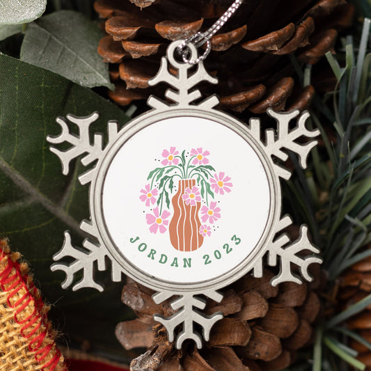 Personalised Pewter Snowflake Ornament | Retro Flower