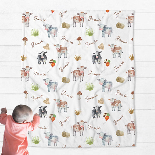 Personalised Cute Cows Baby Blanket