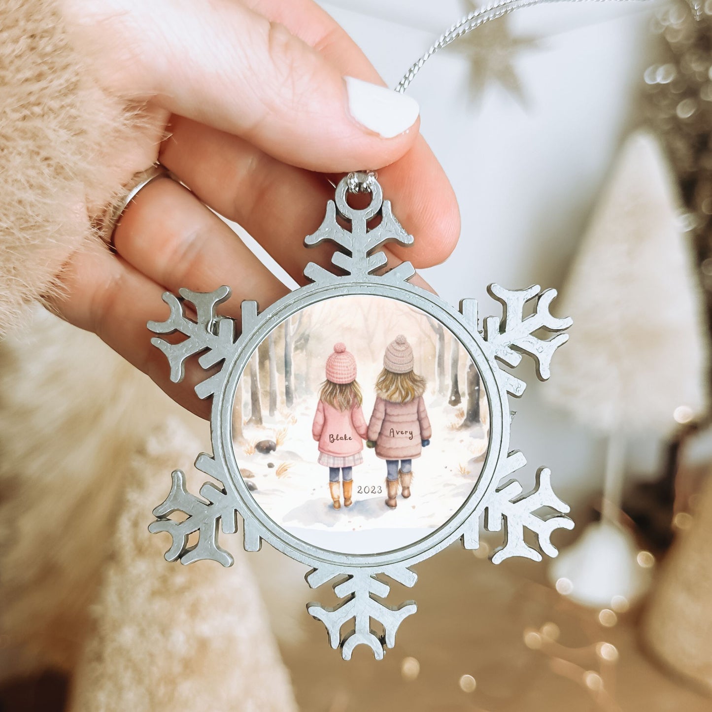 Personalized Pewter Snowflake Ornament | Sisters / Friends