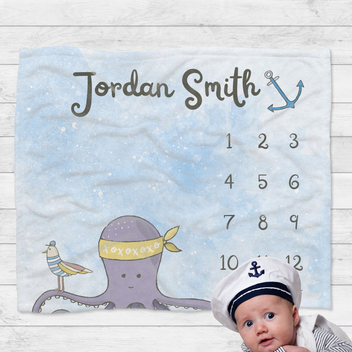 Personalised Nautical Octopus Baby Millstone Blanket