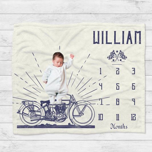 Personalised Vintage Motorcycle Baby Blanket